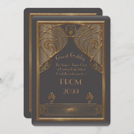 Prom Senior Junior, Great Gatsby, Gold, Grau B Einladung (Vorne/Hinten)