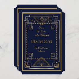 Prom Senior Junior, Marine, Gold Geometric, Art De Einladung