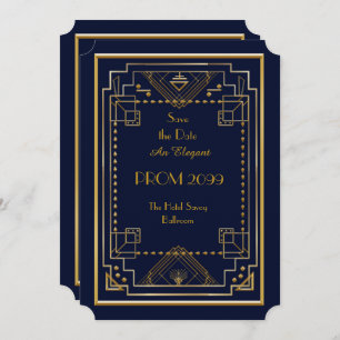 Prom Senior Junior, Marine, Gold Geometric, Art De Einladung