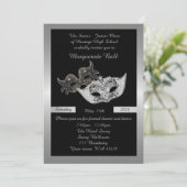 Prom Senior Junior, schwarz, Masquerade Maske Einladung (Stehend Vorderseite)