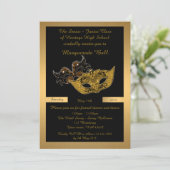 Prom Senior Junior, schwarz, Masquerade Maske Pfau Einladung (Stehend Vorderseite)