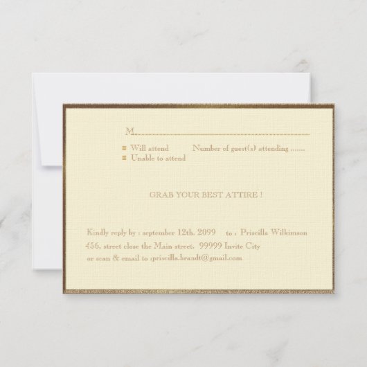 PROM UAWG, Great Gatsby, Gold auf Elfenbein Einladung (Rückseite)