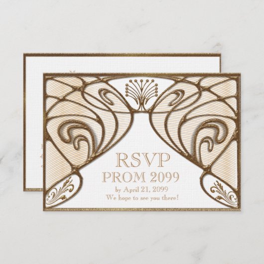 PROM UAWG, Great Gatsby, Gold auf Weiß RSVP Karte (Vorne/Hinten)