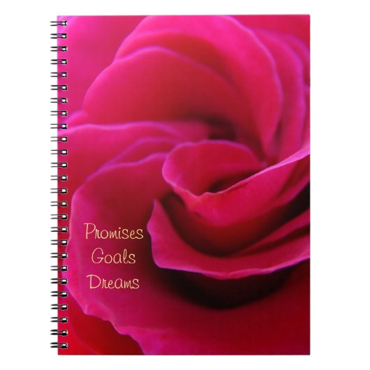 Promises Goals Dreams Notebook Rosa Rose Blume Notizblock (Vorderseite)