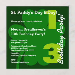 PROMO5 13. Teen ST PATRICK Geburtstag Kleeblatt Einladung
