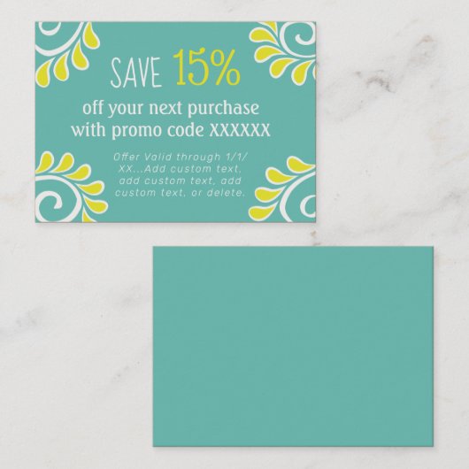 Promo-Code-Discount-Karte für den Spring Swirt Visitenkarte (Vorne/Hinten)