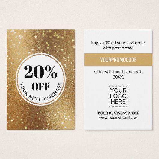 Promo Code Gold Imitate Glitzer Discount Cards (Vorne & Hinten)