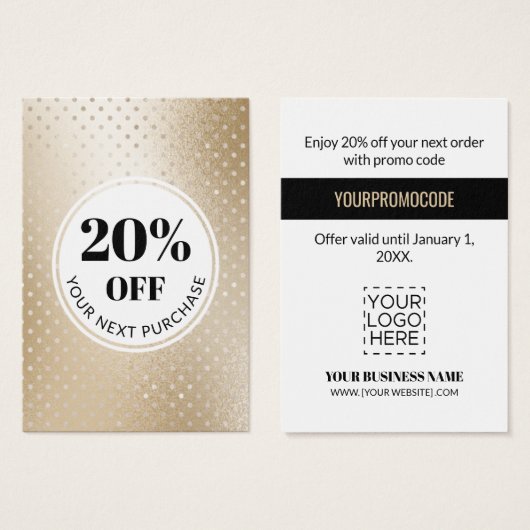 Promo Code Gold Polka Dot Discount Cards (Vorne & Hinten)