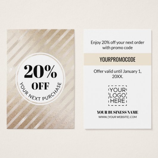 Promo Code Gold Streifen Rabattkarten (Vorne & Hinten)