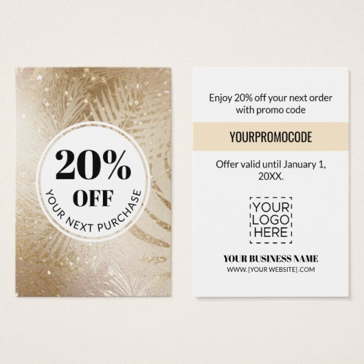 Promo Code Gold Tropical Glitzer Discount Cards (Vorne & Hinten)