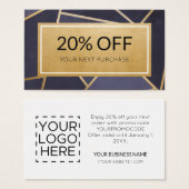 Promo Code Modern Navy Blue Gold Discount Cards (Vorne & Hinten)