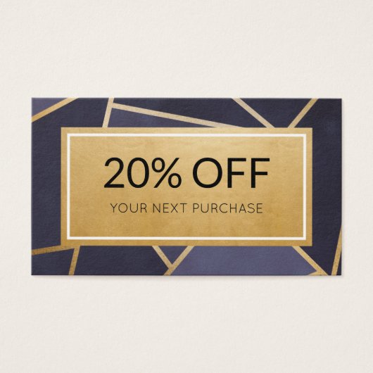 Promo Code Modern Navy Blue Gold Discount Cards (Vorderseite)