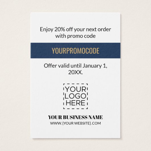 Promo Code Navy Blue Gold Circles Discount Cards (Rückseite)