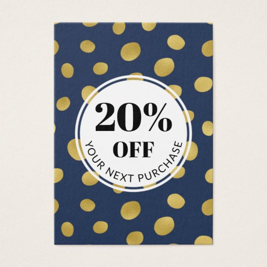 Promo Code Navy Blue Gold Circles Discount Cards (Vorderseite)