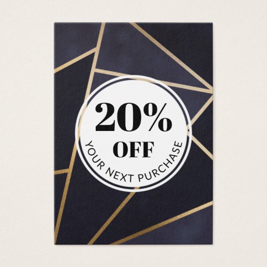 Promo Code Navy Blue Gold Geometric Discount Cards (Vorderseite)