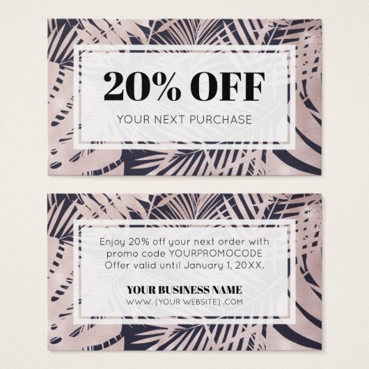 Promo Code Tropical Pink Navy Blue Discount Cards (Vorne & Hinten)