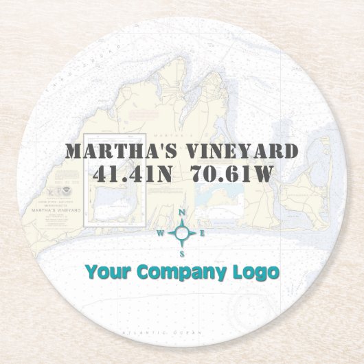 Promo Logo Breitengrad Martha's Vineyard Runder Pappuntersetzer (Vorderseite)