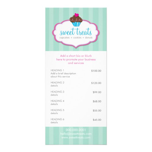 PROMO PREISDIENSTE LIST cupcake Bäckerei Minze pin Werbekarte (Vorne)