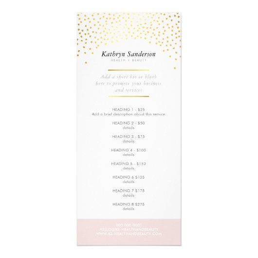 PROMO PRICE SERVICE LIST schicke rustikale Goldkon Werbekarte (Vorne)