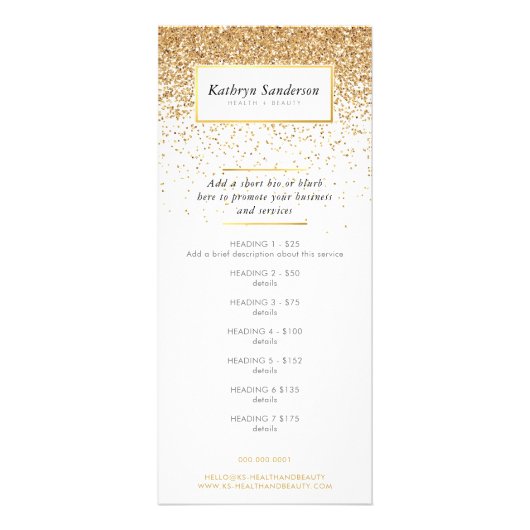 PROMO PRICE SERVICES LIST chic Imitats Gold Glitze Werbekarte (Vorne)