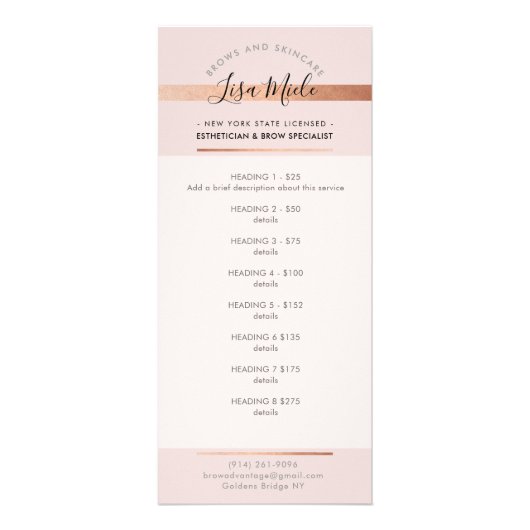 PROMO PRICE SERVICES LIST chic pink rose gold Werbekarte (Vorne)