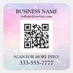 Promo, QR Code, Stars Pink Lila Quadratischer Aufkleber