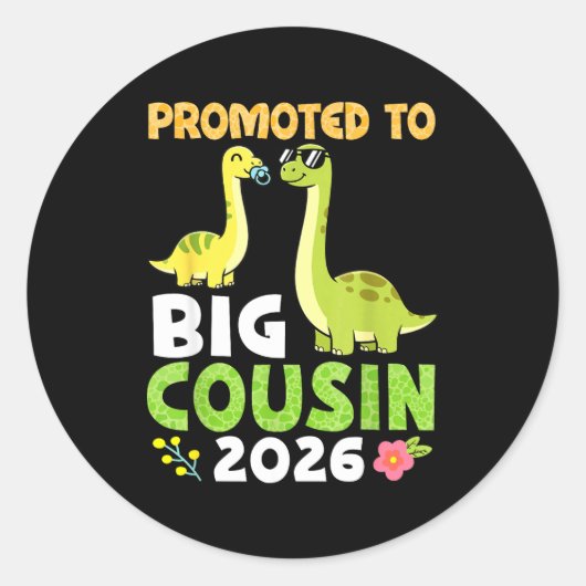 Promoted To Big Cousin 2026 Cute Dinosaur Family T Runder Aufkleber (Vorderseite)