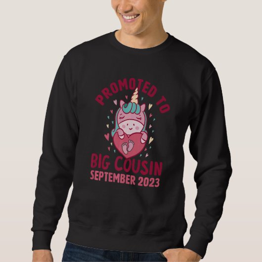 Promoted to Big Cousin September 2023 Unicorn Hear Sweatshirt (Vorderseite)