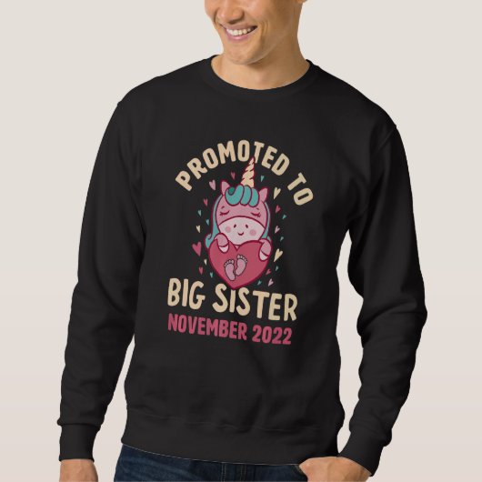 Promoted to Big Sister November 2022 Unicorn Heart Sweatshirt (Vorderseite)