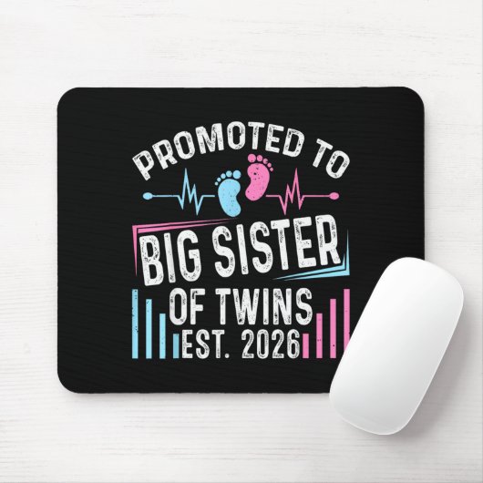 Promoted To Big Sister Of Twins Est 2026 Baby Show Mousepad (Mit Mouse)