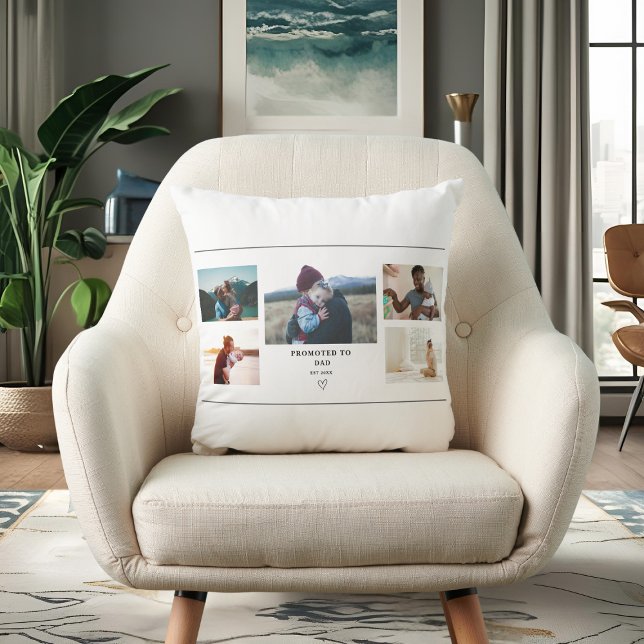 Promoted to Dad Photo Collage – Personalize Kissen (Von Creator hochgeladen)