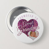 Promoted to Great Grandma faux sparkle pink photo Button (Vorne & Hinten)