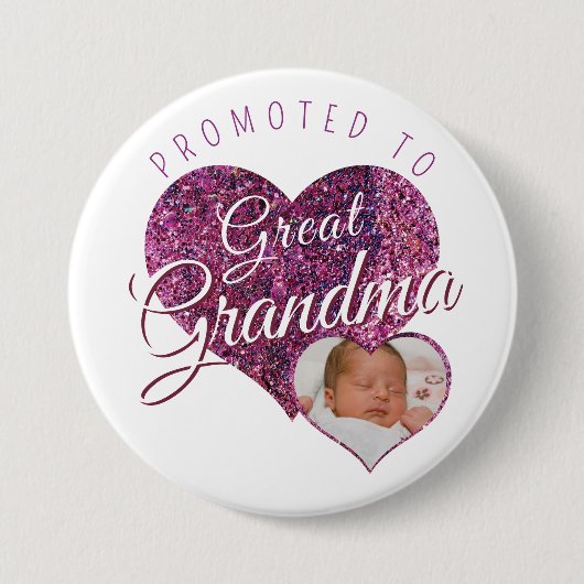 Promoted to Great Grandma faux sparkle pink photo Button (Vorderseite)