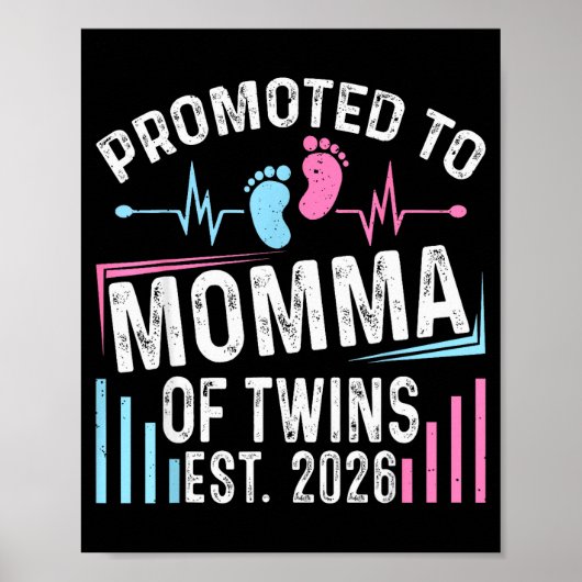Promoted To Momma Of Twins Est 2026 Baby Shower Vi Poster (Vorne)