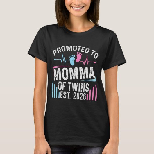 Promoted To Momma Of Twins Est 2026 Baby Shower Vi T-Shirt (Vorderseite)