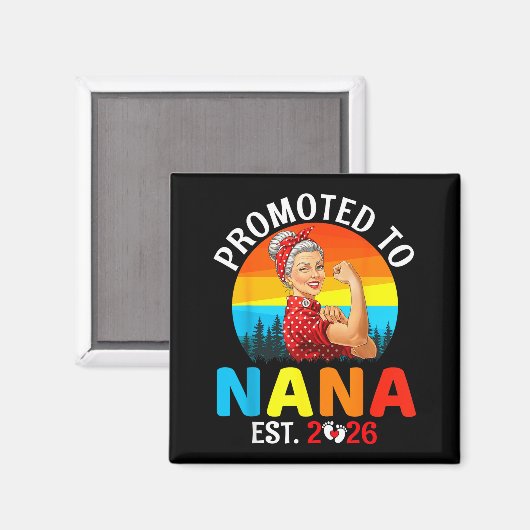 Promoted To Nana Est 2026 Strong Grandma Wer Retro Magnet (Vorderseite/Rückseite)
