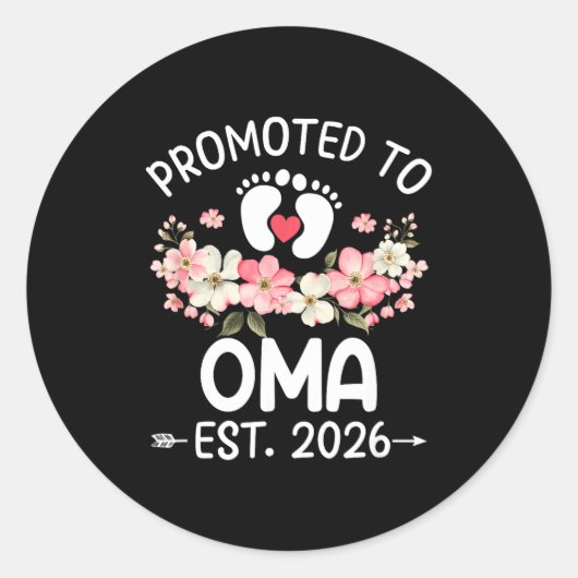 Promoted To Oma 2026 First Time Floral New Oma Runder Aufkleber (Vorderseite)