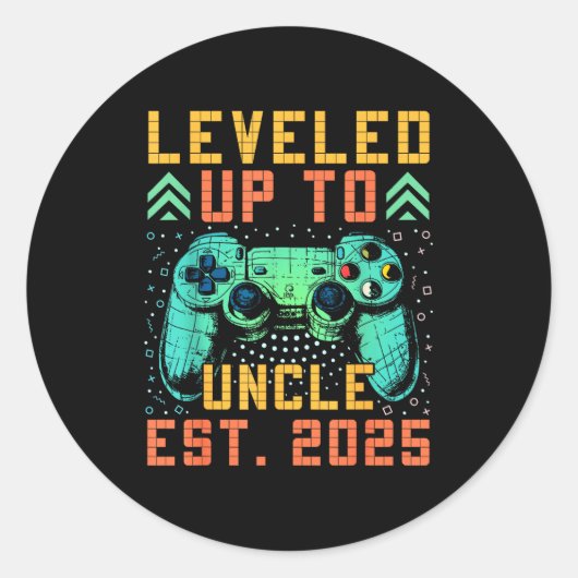 Promoted To Uncle 2025 Leveled Up To Uncle Est 202 Runder Aufkleber (Vorderseite)
