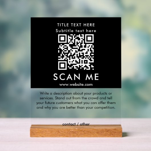 Promotion Scan Me QR Code Black & White Business Acrylschild (Neutral)