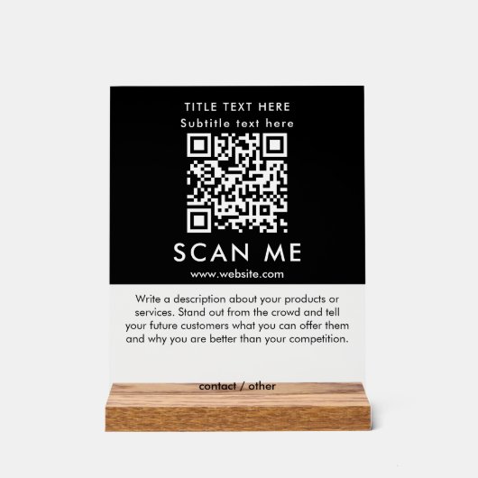 Promotion Scan Me QR Code Black & White Business Acrylschild (Vorderseite)