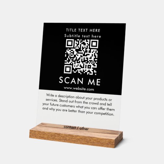 Promotion Scan Me QR Code Black & White Business Acrylschild (Winkel)