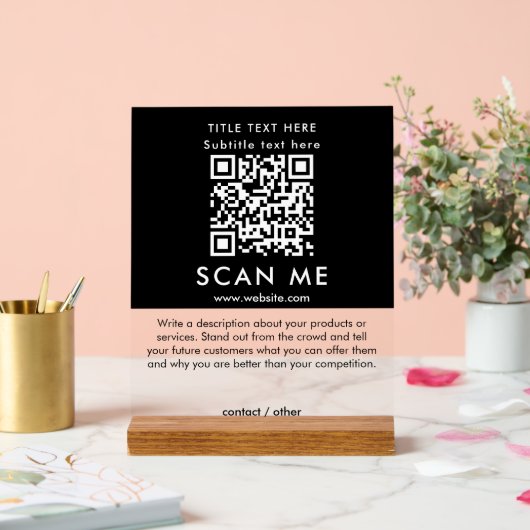 Promotion Scan Me QR Code Black & White Business Acrylschild (Hochzeit)