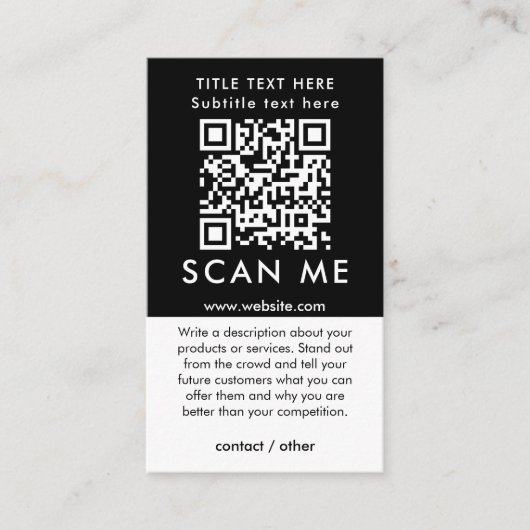Promotion Scan Me QR Code Schwarzweiß Visitenkarte (Vorderseite)