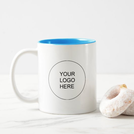 Promotional Brand Company Logo Light Blue & White Zweifarbige Tasse (Mit Donut)