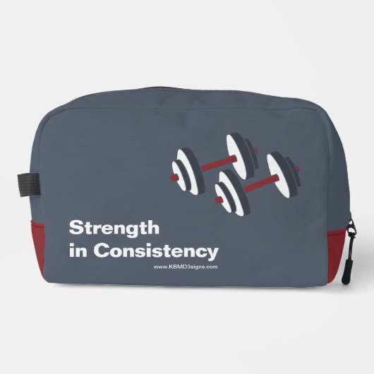 Promotional Gym Motto Strength in Consistency Grey Waschbeutel (Vorderseite)
