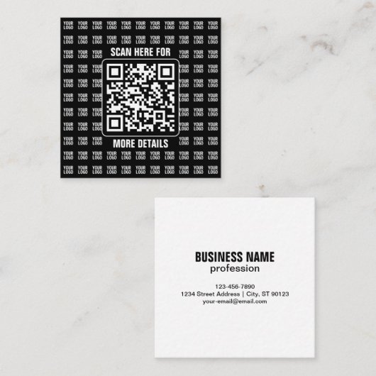 Promotionaler QR-Code (editierbar) plus Logo-Muste Quadratische Visitenkarte (Vorne/Hinten)