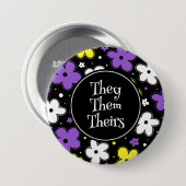 Pronomen! Blume für nicht binäre Pride Button (Vorne & Hinten)
