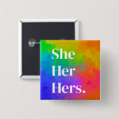 Pronomen Button Regenbogenmalerei (Vorne & Hinten)