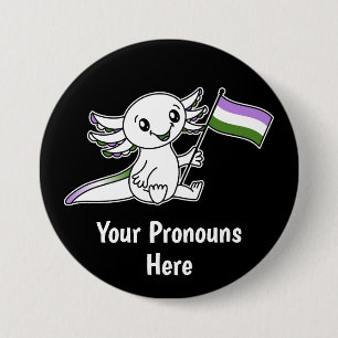 PRONOTIERT Niedliche Axolotl mit dem Flag Genderqu Button