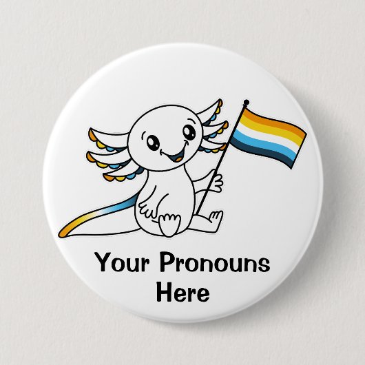 PRONOTIERT Niedliches Axolotl + AroAce Pride Flag Button (Vorderseite)